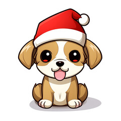 clipart kawaii, cute dog wearing a christmas hat, soft pastel colour scheme, white background сreated with Generative Ai