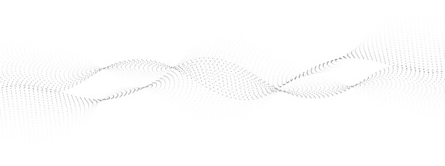 Flowing wave dot particles halftone pattern black gradient curve shape isolated on transparent background. Digital future technology concept, science, banner, business, music. Vector illustration.