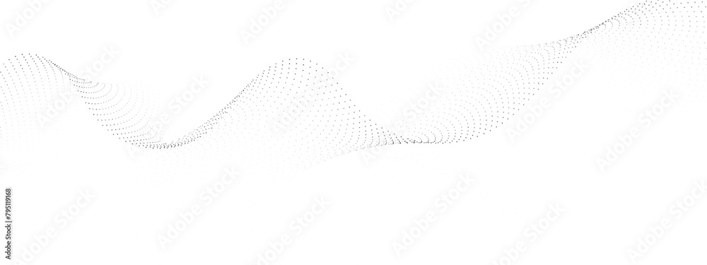 Poster flowing wavy dots particles wave pattern curve halftone gradient lines shape isolated on transparent