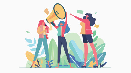 Refer a friend landing page with woman with megaphone
