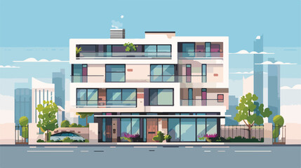 Residential house - urban architecture. Vector illustration