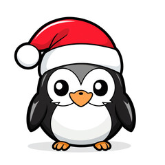 clipart kawaii, cute penguine wearing a christmas hat, soft pastel colour scheme, white background сreated with Generative Ai