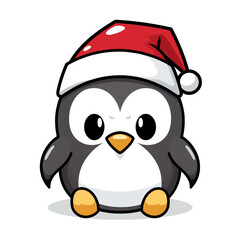 clipart kawaii, cute penguine wearing a christmas hat, soft pastel colour scheme, white background сreated with Generative Ai