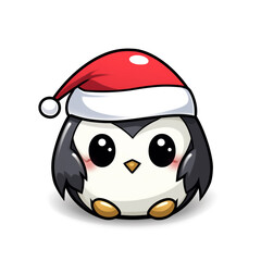 clipart kawaii, cute penguine wearing a christmas hat, soft pastel colour scheme, white background сreated with Generative Ai