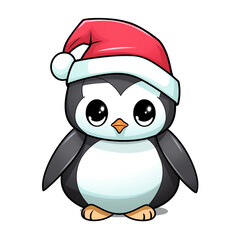 Fototapeta premium clipart kawaii, cute penguine wearing a christmas hat, soft pastel colour scheme, white background сreated with Generative Ai