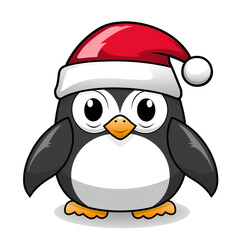 Naklejka premium clipart kawaii, cute penguine wearing a christmas hat, soft pastel colour scheme, white background сreated with Generative Ai