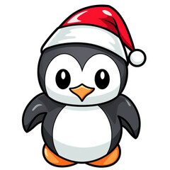 Naklejka premium clipart kawaii, cute penguine wearing a christmas hat, soft pastel colour scheme, white background сreated with Generative Ai