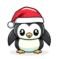 clipart kawaii, cute penguine wearing a christmas hat, soft pastel colour scheme, white background сreated with Generative Ai