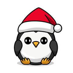 clipart kawaii, cute penguine wearing a christmas hat, soft pastel colour scheme, white background сreated with Generative Ai