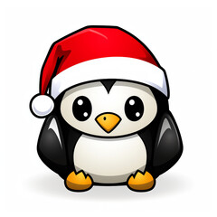Fototapeta premium clipart kawaii, cute penguine wearing a christmas hat, soft pastel colour scheme, white background сreated with Generative Ai