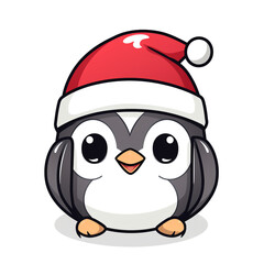 clipart kawaii, cute penguine wearing a christmas hat, soft pastel colour scheme, white background сreated with Generative Ai