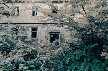 destroyed and burned houses in the city Russia Ukraine war
