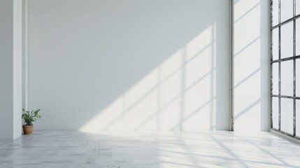 Obraz premium A large window in a room with a plant in it