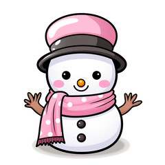 clipart kawaii, cute snowman , soft pastel colour scheme, white background сreated with Generative Ai
