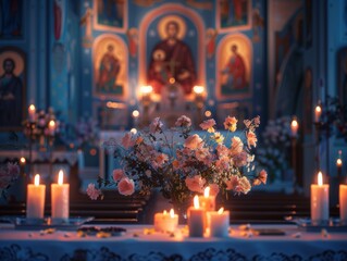 Serene Orthodox Easter Church Interior CelebrationTraditional Decorations