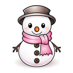 clipart kawaii, cute snowman , soft pastel colour scheme, white background сreated with Generative Ai
