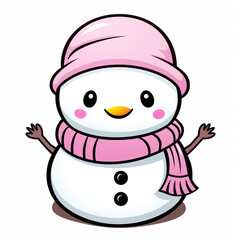clipart kawaii, cute snowman , soft pastel colour scheme, white background сreated with Generative Ai