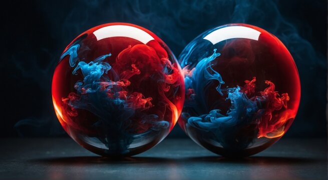 赤と青のガラス球体,Generative AI AI画像