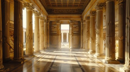 Ancient greek architecture with pillars and a classical interior