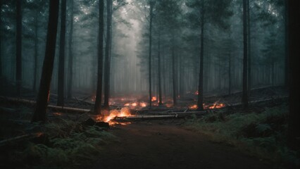 燃える暗い森,Generative AI AI画像