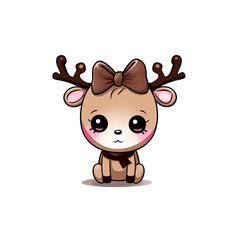 Fototapeta premium clipart kawaii, cute rudolf reindeer, soft pastel colour scheme, white background сreated with Generative Ai