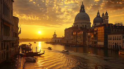 Sunset view of Grand Canal and Basilica Santa Maria de - obrazy, fototapety, plakaty