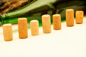 Wine corks and bottles. Old taste of pleasure