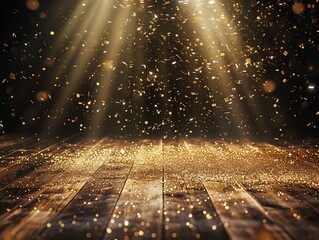 a wooden floor with gold glitter