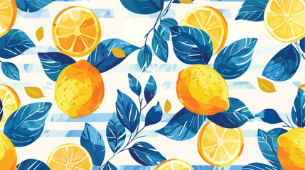 Seamless citrus vector pattern on striped background.