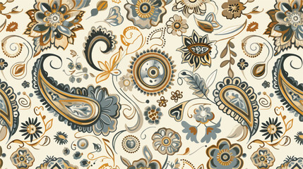 Seamless paisley pattern with beige colors  flowers