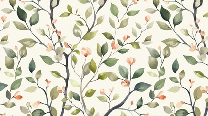 Seamless pattern of spring branches and leaves. for white