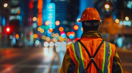 Worker wearing a reflective safety vest for visibility in low-light conditions
