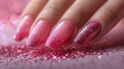 Womans Hand With Pink and Silver Glitter