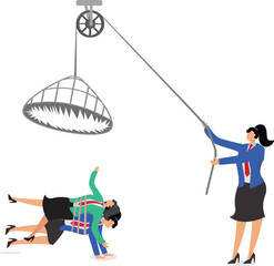 Fototapeta premium Two businesswomen fled were bundled with rope with rope
