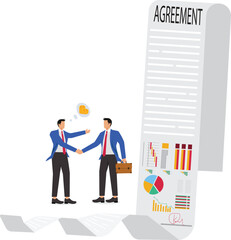 Two businessmen successfully signed a project cooperation agreement contract, business concept illustration