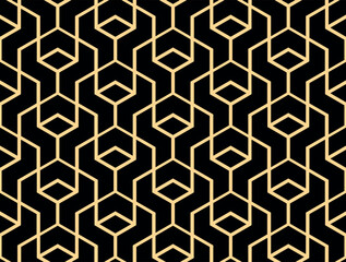 Abstract geometric pattern. A seamless vector background. Gold and black ornament. Graphic modern pattern. Simple lattice graphic design