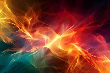 A vibrant array of colors blending together on a dark black background in an abstract pattern. Generative AI