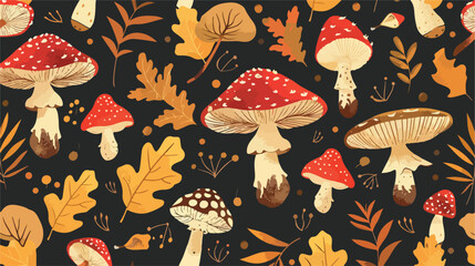Seamless pattern with poisonous and edible mushrooms. - obrazy, fototapety, plakaty