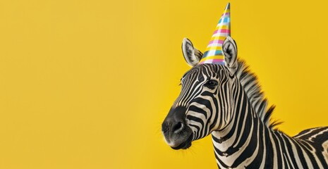 Fototapeta premium Zebra Wearing Party Hat