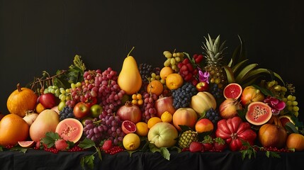 Obraz na płótnie Canvas A meticulously arranged display of fruits in a professional studio