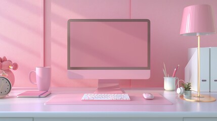 a pink computer on a desk