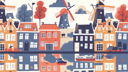 Seamless vector pattern with traditional dutch houses - obrazy, fototapety, plakaty