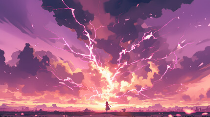 abstract amazing lightning strike, anime background