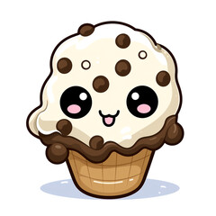 clipart kawaii, choc chip cookie, whip cream and sprinkles, soft pastel colour scheme, white background сreated with Generative Ai
