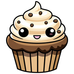 clipart kawaii, choc chip cookie, whip cream and sprinkles, soft pastel colour scheme, white background сreated with Generative Ai