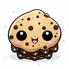 Fototapeta premium clipart kawaii, choc chip cookie, whip cream and sprinkles, soft pastel colour scheme, white background сreated with Generative Ai