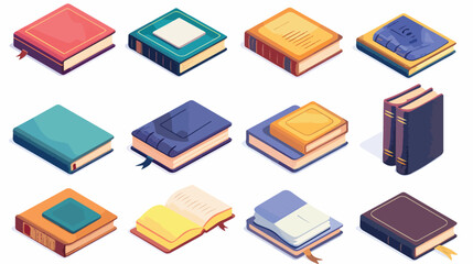 Set of colorful closed books in the isometric.Books style