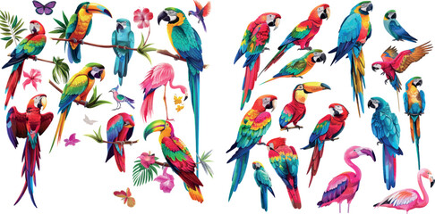 Fototapeta premium Exotic beauty bird of tropical paradise jungle brazil or colombia, macaw parakeet toucan hummingbird flamingo painting parrots se