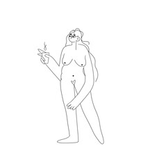 illustration of a contemporary, stylish nude woman holding a coffee cup, exuding modern beauty and sophistication