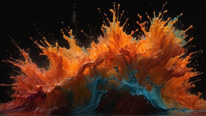 An abstract image capturing a vibrant explosion of color in motion. The fluid art appears both dynamic and mesmerizing.